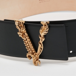 مملوكة مسبقًا Versace Black Leather Virtus Waist Belt 75 CM