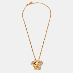 مملوكة مسبقًا Versace Medusa Crystal Gold Tone Necklace