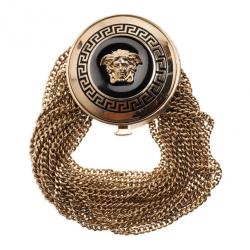 Pre Owned Versace Medusa Black Enamel Gold-Tone Multi-Chain Medallion Bracelet 20CM