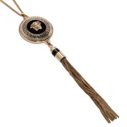 Pre Owned Versace Medusa Tassel Black Enamel Gold-Tone Necklace