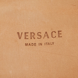 Pre Owned Versace Blue Turquoise Leather and Canvas Woven Buckle Belt 85CM