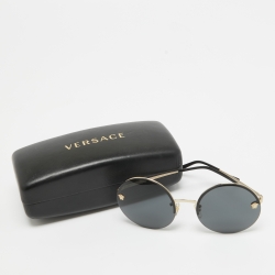 Pre Owned Versace Black/Gold SMU 04Q Medusa Round Sunglasses