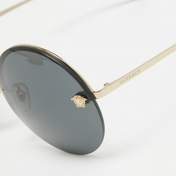Pre Owned Versace Black/Gold SMU 04Q Medusa Round Sunglasses