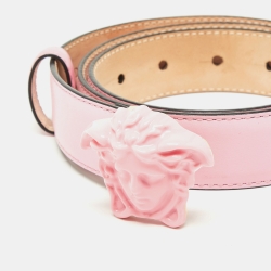 Pre Owned Versace Pink Leather Medusa Head Buckle Belt 85CM