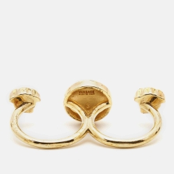 Versace Medusa Double Finger Gold Tone Ring Size 51