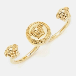 Versace Medusa Double Finger Gold Tone Ring Size 51