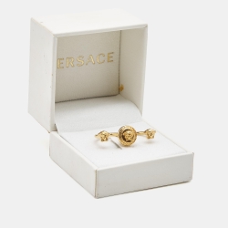 Versace Medusa Double Finger Gold Tone Ring Size 51