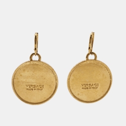 Pre Owned Versace Gold Coin V Gold Tone Earrings