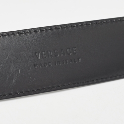 Pre Owned Versace Black Leather Medusa Oval Buckle Belt 110CM