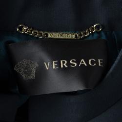 Pre Owned Versace Peacock Blue Mandarin Collar Double Breasted Blazer M