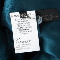 Pre Owned Versace Peacock Blue Mandarin Collar Double Breasted Blazer M