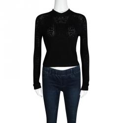 Pre Owned توب فرساتشي قصير أكمام طويلة تريكو مخرم غريكو أسود M