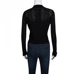 Pre Owned توب فرساتشي قصير أكمام طويلة تريكو مخرم غريكو أسود M