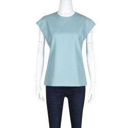 Pre Owned Gianni Versace Powder Blue Wool Cap Sleeve Top M