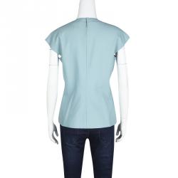 Pre Owned Gianni Versace Powder Blue Wool Cap Sleeve Top M