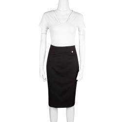 Pre Owned Versace Black Logo Detail High Waist Pencil Skirt S