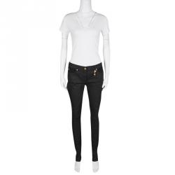 Pre Owned Versace Black Denim Knit Paneled Skinny Jeans  M