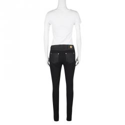 Pre Owned Versace Black Denim Knit Paneled Skinny Jeans  M
