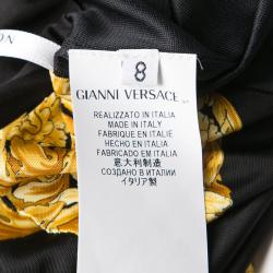 Pre Owned Versace Collection Black and Gold Cat Print Sleeveless Draped Dress M