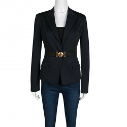 Pre Owned Versace Collection Navy Blue Contrast Panel Buckle Detail Blazer S