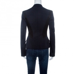 Pre Owned Versace Collection Navy Blue Contrast Panel Buckle Detail Blazer S