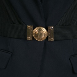 Pre Owned Versace Collection Navy Blue Contrast Panel Buckle Detail Blazer S