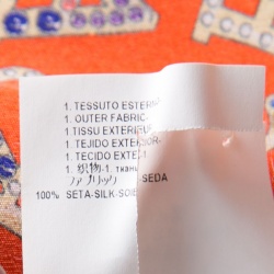 Pre Owned فستان فيرساتشي حرير برتقالي مطبوع بالشعار أكمام طويلة M