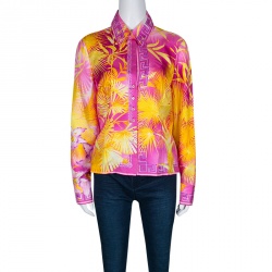 Pre Owned Gianni Versace Couture Pink and Yellow Printed Silk Long Sleeve Shirt M