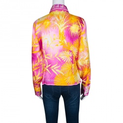 Pre Owned Gianni Versace Couture Pink and Yellow Printed Silk Long Sleeve Shirt M