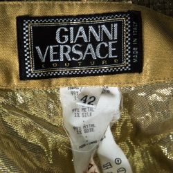 Pre Owned Gianni Versace Couture Vintage Oroton Gold Metal Mesh Bodysuit and Skirt Set M