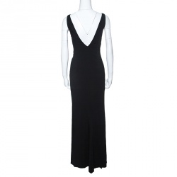 Pre Owned Versace Collection Black Logo Strap Slit Detail Draped Maxi Dress S
