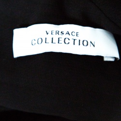 Pre Owned Versace Collection Black Logo Strap Slit Detail Draped Maxi Dress S