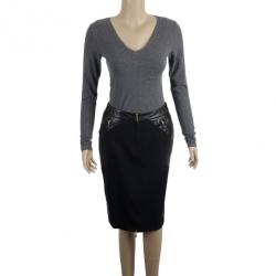 Pre Owned Versace Black Leather Trim Skirt S