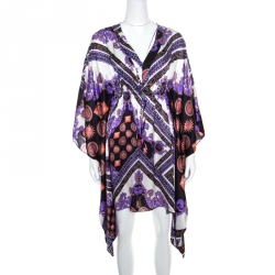 Pre Owned Versace Collection Multicolor Sun and Crystals Motif Printed Silk Kaftan Tunic M