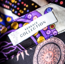 Pre Owned Versace Collection Multicolor Sun and Crystals Motif Printed Silk Kaftan Tunic M