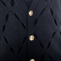 مملوكة مسبقًا Versace Black Pointelle Knit Button Front Long Sleeve Cardigan XL