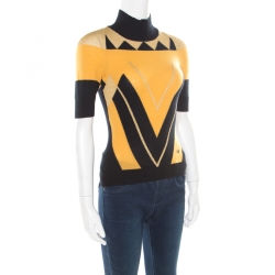 Pre Owned Versace Collection Multicolor Lurex Detail Short Sleeve Sweater S