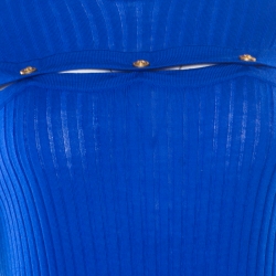 مملوكة مسبقًا Versace Cobalt Blue Ribbed Wool Knit Medusa Fitted Midi Dress L