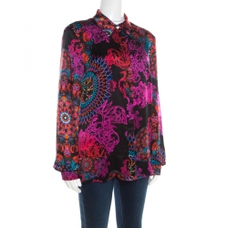 Pre Owned Versace Collection Multicolor Paisley Glow Print Satin Silk Long Sleeve Shirt L