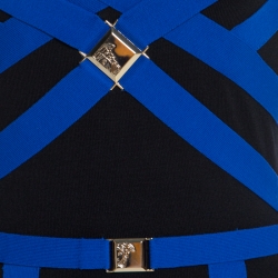 مملوكة مسبقًا Versace Collection Black Contrast Trim Knit Logo Buckle Detail Bodycon Dress S