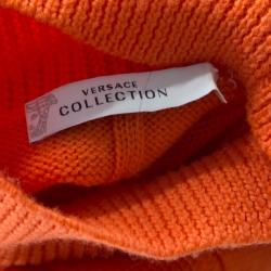 Versace Collection Orange Cable Knit Wool Belted Sweater Dress L