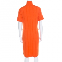 Versace Collection Orange Cable Knit Wool Belted Sweater Dress L