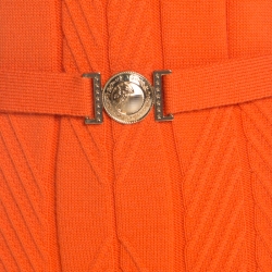 Versace Collection Orange Cable Knit Wool Belted Sweater Dress L