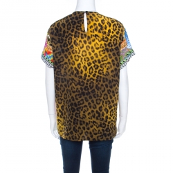 Versace Multicolor Medusa and Leopard Print Silk Boxy Fit Blouse S