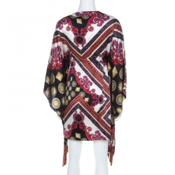 Pre Owned تونيك قفطان مجموعة فيرساتشي مطبوع نقوش شمس و حليات كريستال حرير متعدد الألوان S