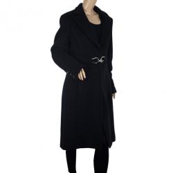 Versace Silver Buckle Black Trench Coat XL