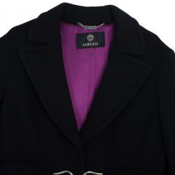 Versace Silver Buckle Black Trench Coat XL
