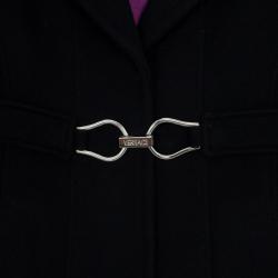 Versace Silver Buckle Black Trench Coat XL