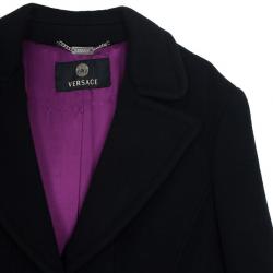 Versace Silver Buckle Black Trench Coat XL