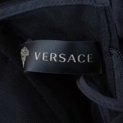 Pre Owned فستان فيرساتشي صوف كريب أسود حافة غير متساوية تفريغات مزينة  S